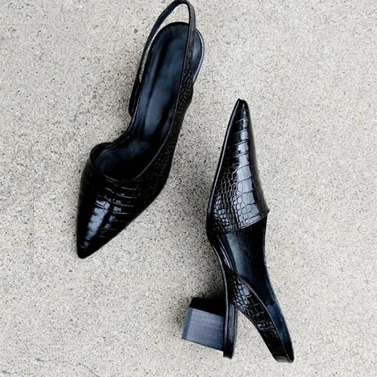 Elegante Slingback-Pumps mit Krokodilleder-Muster und unregelmäßigem, spitzem Zehenbereich