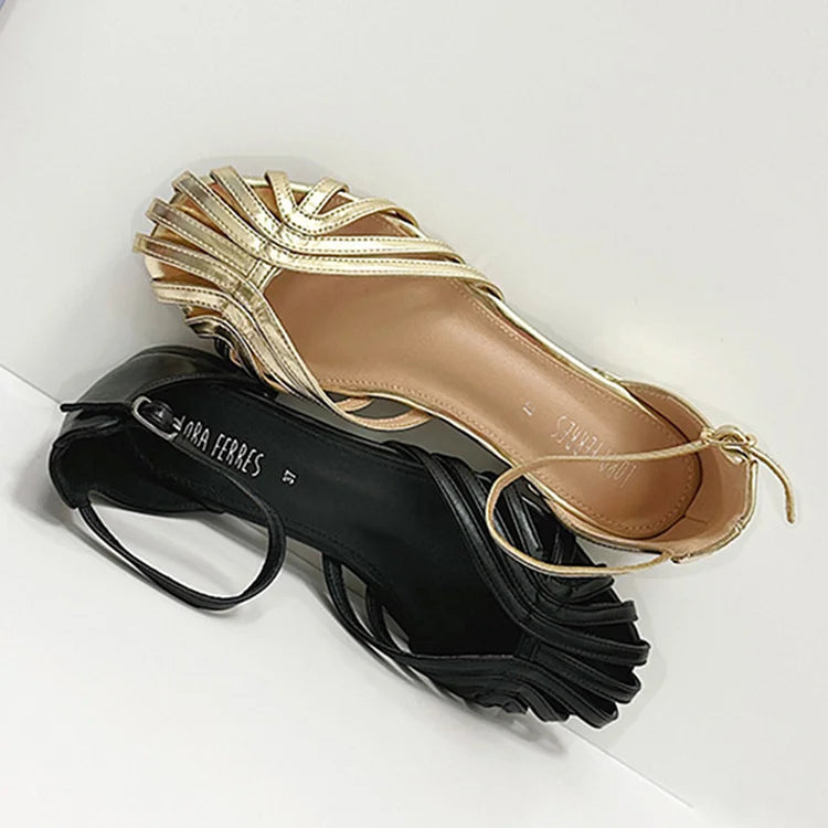 Stylische Einfarbige Sandalen mit Knöchelriemen und Hohler Schnalle