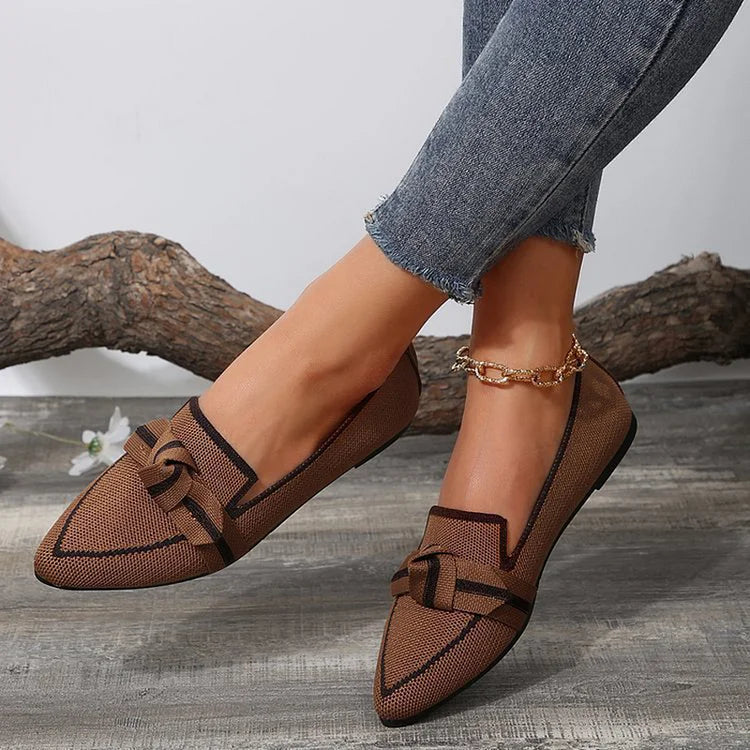 Bequeme Low-Top Strick-Flats mit Schleife und kontrastfarbener spitzer Zehenpartie