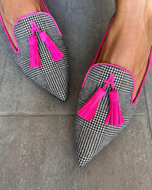 Farbblock-Print Ballerinas aus Kunstleder mit Quasten