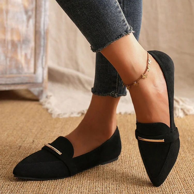 Legierte spitze dekorative Zehenschuhe – Einfarbige flache Slip-Ons mit niedrigem Schaft