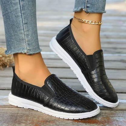 Moderne Einfarbige Krokodil-Prägung Rundzehen Freizeitschuhe