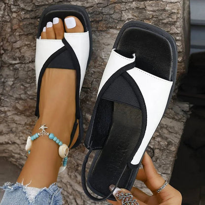 Leopardenmuster Slingback-Patchwork-Sandalen mit quadratischer Zehenpartie