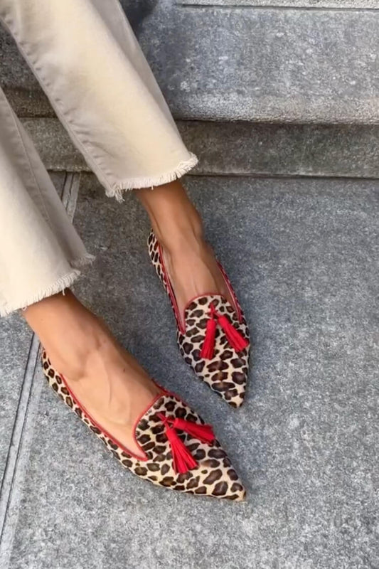 Bequeme spitze Ballerinas im Leopardenmuster mit Quasten-Details aus Wildlederimitat
