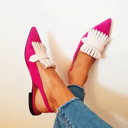 Retro-Slingback-Flats mit Fransen und spitzem Zehenbereich
