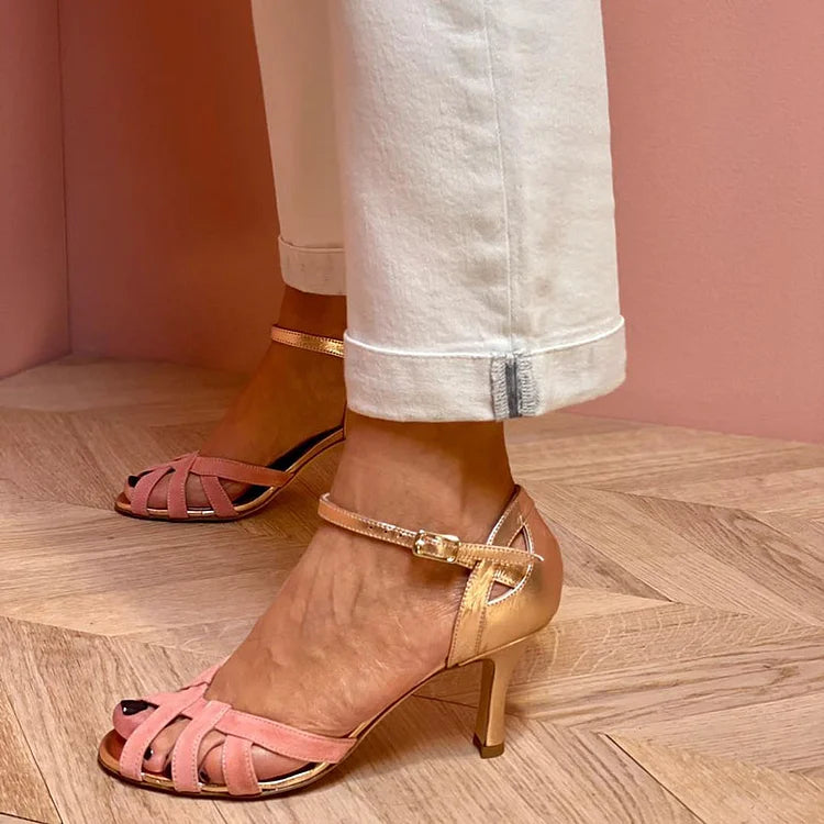Farbblockierte Peep-Toe-Stiletto-Pumps mit ausgeschnittenem Riemchen