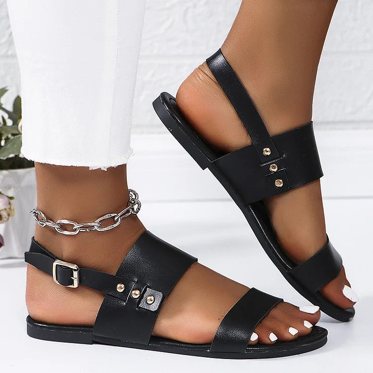 Einfarbige Slingback-Sandalen mit Nieten für Freizeit