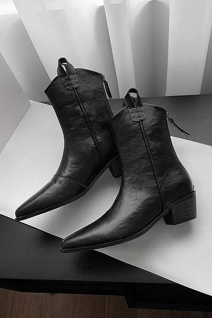 Einfarbige Patchwork-Stiefel mit spitzem Zehenbereich und mittelhohem Schaft