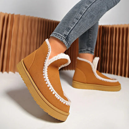 Bequeme, gehäkelte Patchwork-Schneestiefel mit runder Zehenform