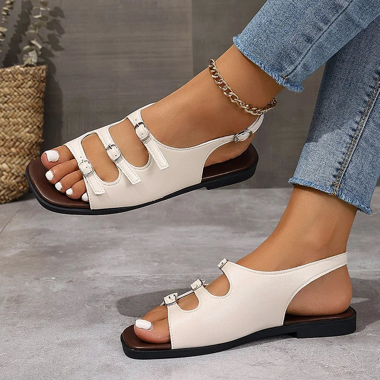 Stylische Cut-Out Slingback Sandalen mit Quadratischer Zehenform und Schnallen