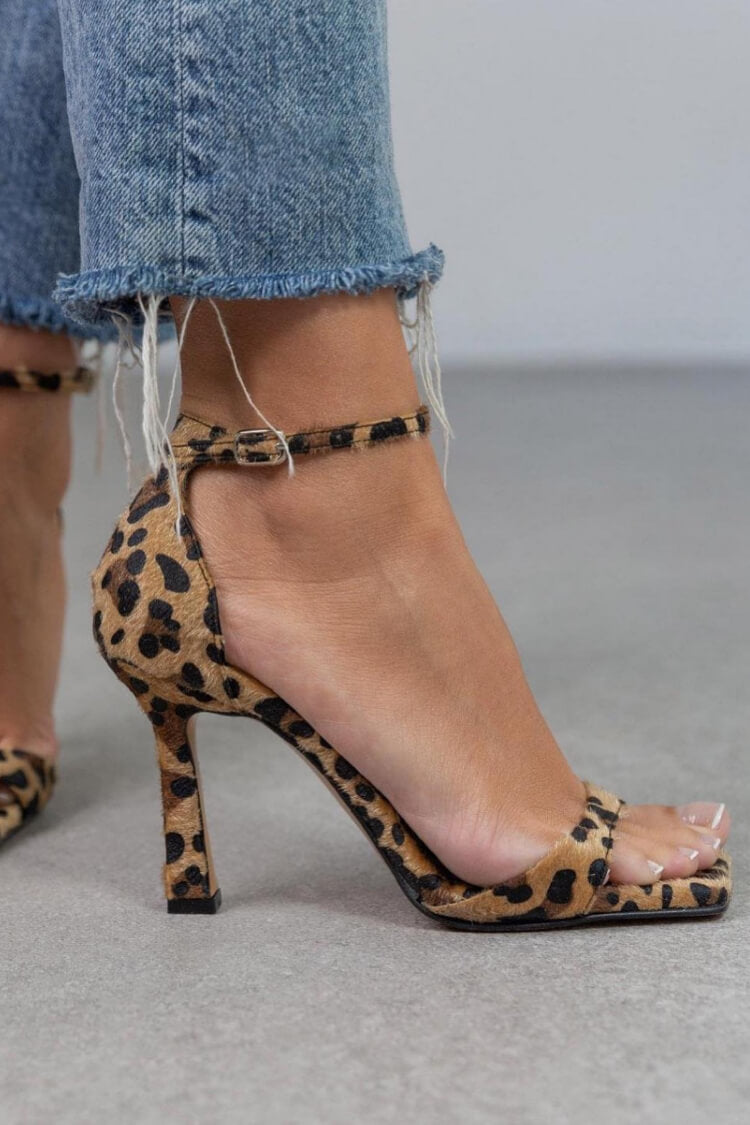 Leopard Print Offene Zehen High Heel Sandalen