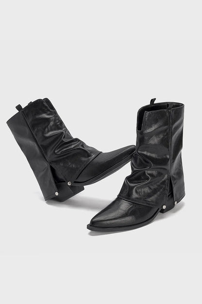 Einfarbige Stiefel mit mittlerer Schafthöhe, spitzem Zehenbereich, Ausschnitt und klobigem Absatz