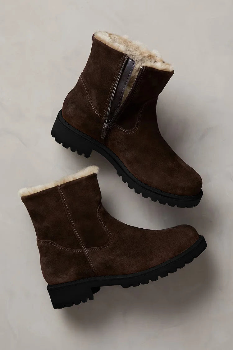Dunkelbraune Schneestiefel mit runder Zehenpartie und Kunstpelzfutter – Vorbestellung