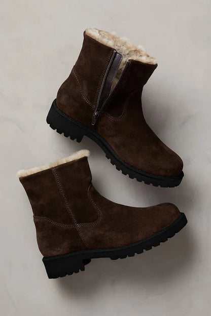 Dunkelbraune Schneestiefel mit runder Zehenpartie und Kunstpelzfutter – Vorbestellung