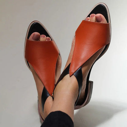 Modische Peep-Toe-Sandalen mit Farbblock-Ausschnitt und spitzem Design