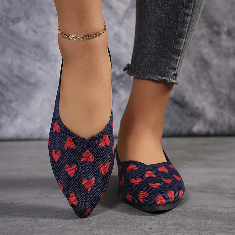 Muster Herz Colorblock Pointed Toe Slip-On Flats