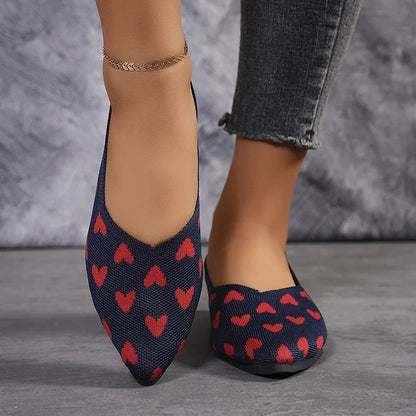 Muster Herz Colorblock Pointed Toe Slip-On Flats