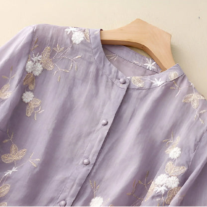 Emily | Elegantes Baumwolltop mit kunstvoll gesticktem Blumenmotiv