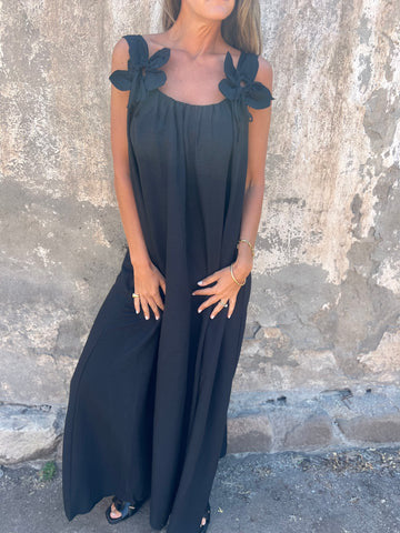 Livia | Damenkleid in einfarbigem Design mit floralen Akzenten und U-Ausschnitt