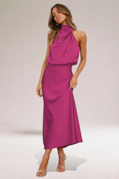 Flavia | Elegantes Satin-Kleid mit Halter-Design