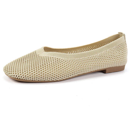 Schlichte, flache Slip-On Low-Top-Schuhe mit quadratischer Zehenpartie und luftiger Strickoberfläche