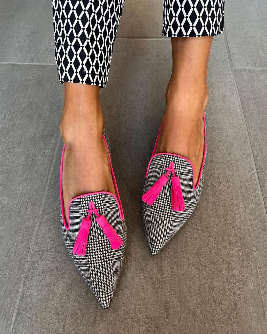 Farbblock-Print Ballerinas aus Kunstleder mit Quasten
