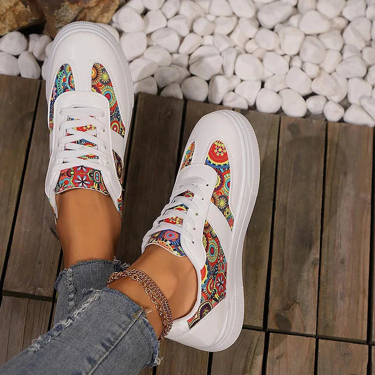 Halloween Skull Rose Colorful Floral Pattern Lace-Up Casual Shoes
