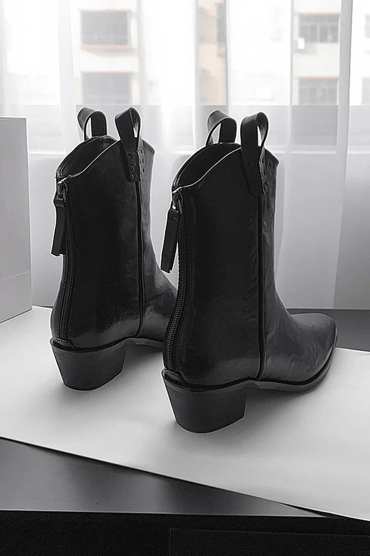 Einfarbige Patchwork-Stiefel mit spitzem Zehenbereich und mittelhohem Schaft
