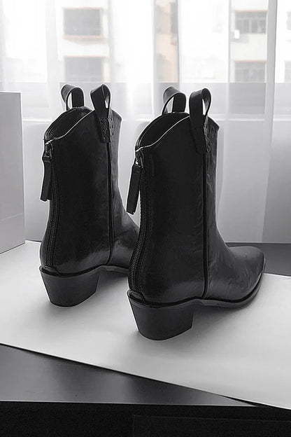 Einfarbige Patchwork-Stiefel mit spitzem Zehenbereich und mittelhohem Schaft