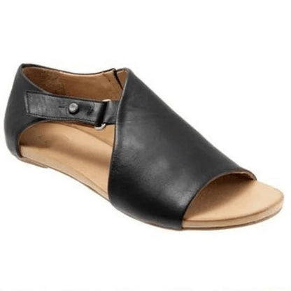 Einfarbige Peep-Toe-Sandalen mit asymmetrischem Schnitt und Schnallenverschluss