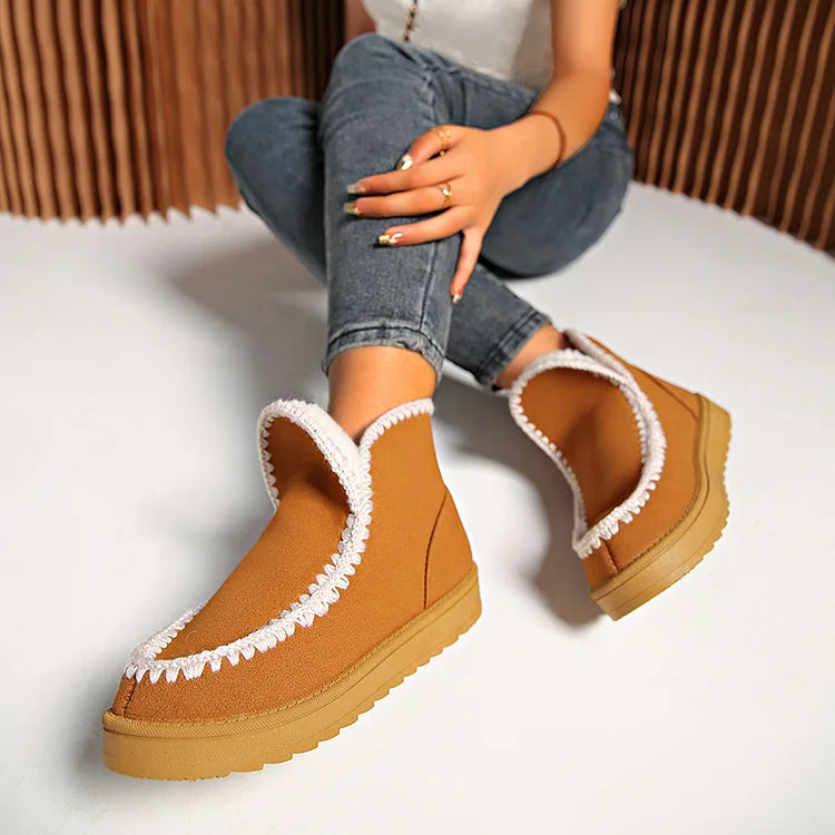 Bequeme, gehäkelte Patchwork-Schneestiefel mit runder Zehenform
