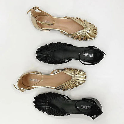 Stylische Einfarbige Sandalen mit Knöchelriemen und Hohler Schnalle