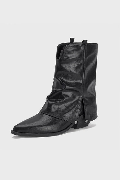 Einfarbige Stiefel mit mittlerer Schafthöhe, spitzem Zehenbereich, Ausschnitt und klobigem Absatz