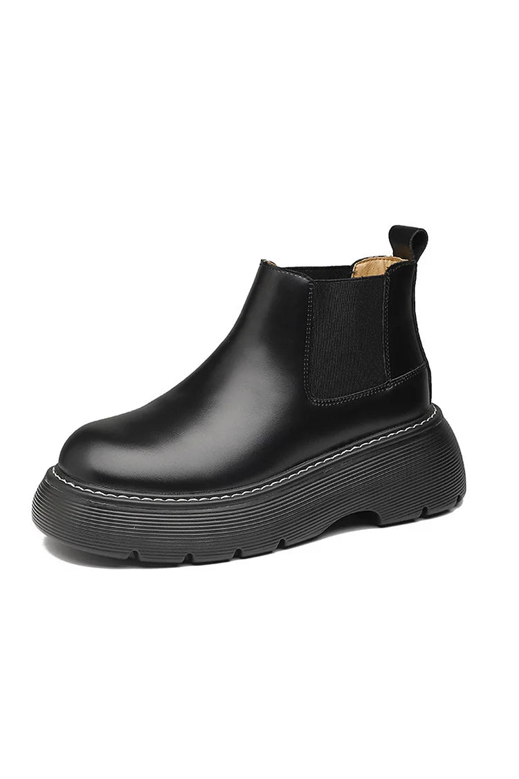Einfarbige Patchwork-Stiefeletten mit flacher Plateausohle und runder Zehenform