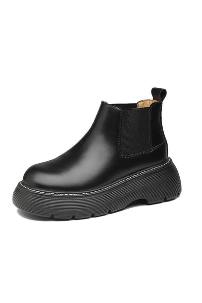 Einfarbige Patchwork-Stiefeletten mit flacher Plateausohle und runder Zehenform