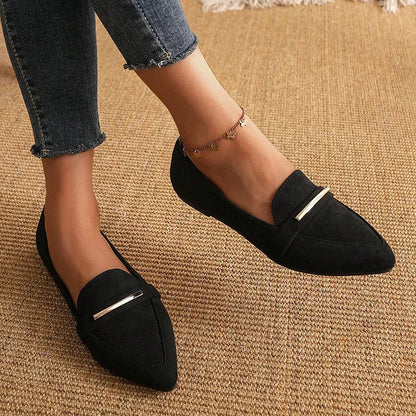 Legierte spitze dekorative Zehenschuhe – Einfarbige flache Slip-Ons mit niedrigem Schaft