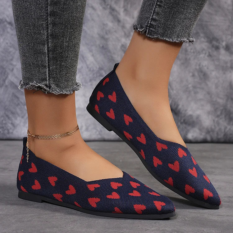 Muster Herz Colorblock Pointed Toe Slip-On Flats