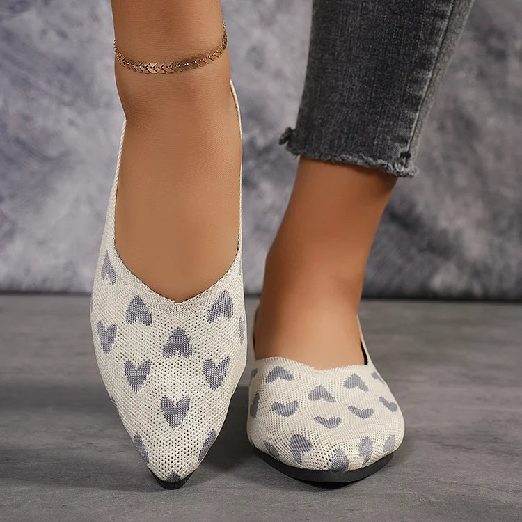 Muster Herz Colorblock Pointed Toe Slip-On Flats