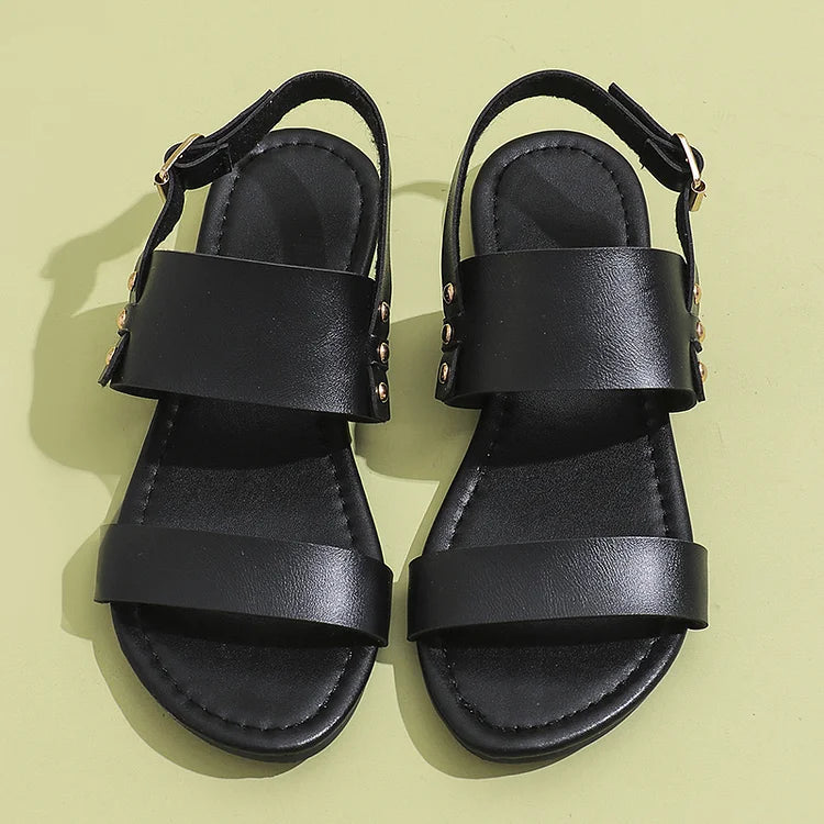 Einfarbige Slingback-Sandalen mit Nieten für Freizeit
