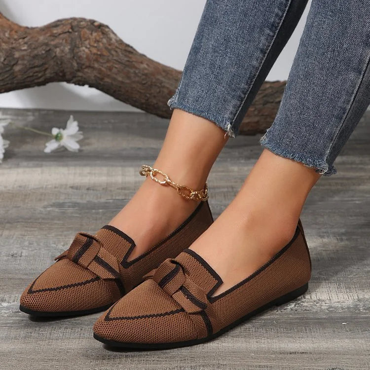 Bequeme Low-Top Strick-Flats mit Schleife und kontrastfarbener spitzer Zehenpartie