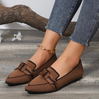 Bequeme Low-Top Strick-Flats mit Schleife und kontrastfarbener spitzer Zehenpartie