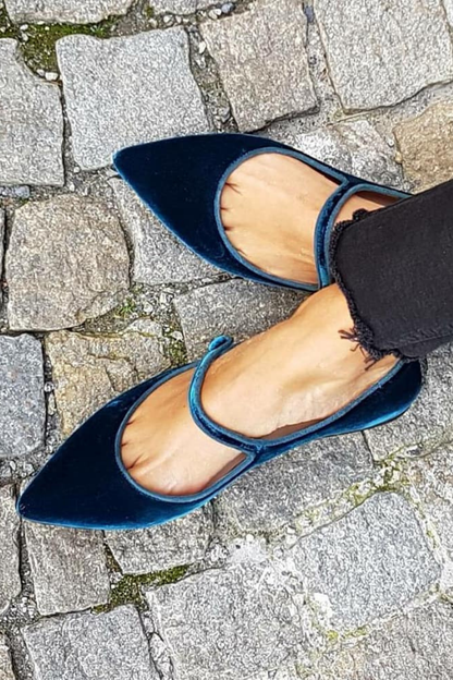 Spitz zulaufende Samt-Wildlederimitat Ballerinas mit Knöchelriemen [Vorbestellung]