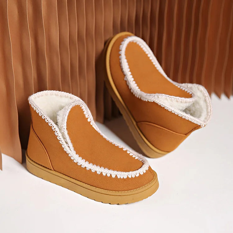 Bequeme, gehäkelte Patchwork-Schneestiefel mit runder Zehenform