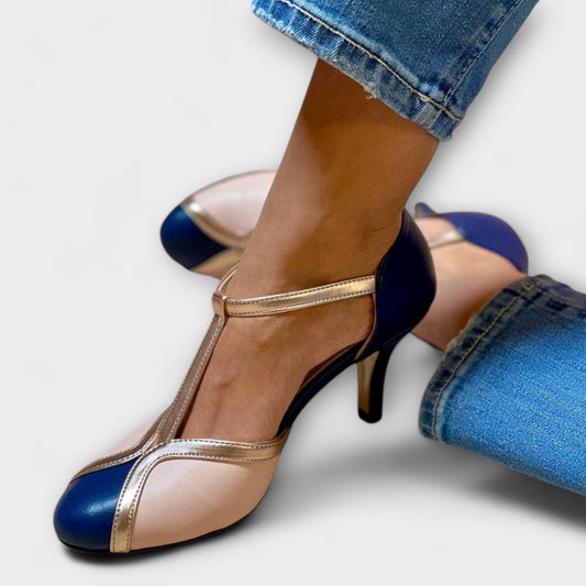 Alessia – Elegante Zweifarbige T-Strap Sandalen