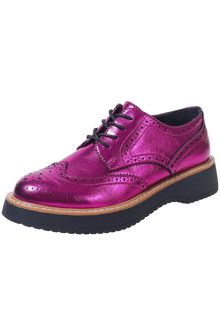 Metallisch glänzende Patchwork-Brogue-Oxfords mit runder Zehenpartie und Schnürung