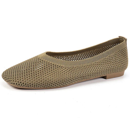 Schlichte, flache Slip-On Low-Top-Schuhe mit quadratischer Zehenpartie und luftiger Strickoberfläche