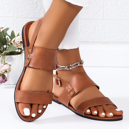 Einfarbige Slingback-Sandalen mit Nieten für Freizeit
