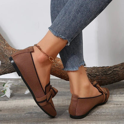 Bequeme Low-Top Strick-Flats mit Schleife und kontrastfarbener spitzer Zehenpartie