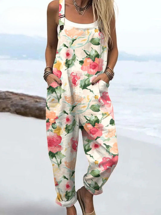Vintage Floral Damen-Jumpsuit | Stilvoller Sommerkomfort für den ganzen Tag