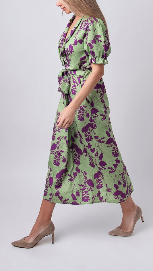 Carina | Langes Damenkleid mit Blumenmuster und V-Ausschnitt